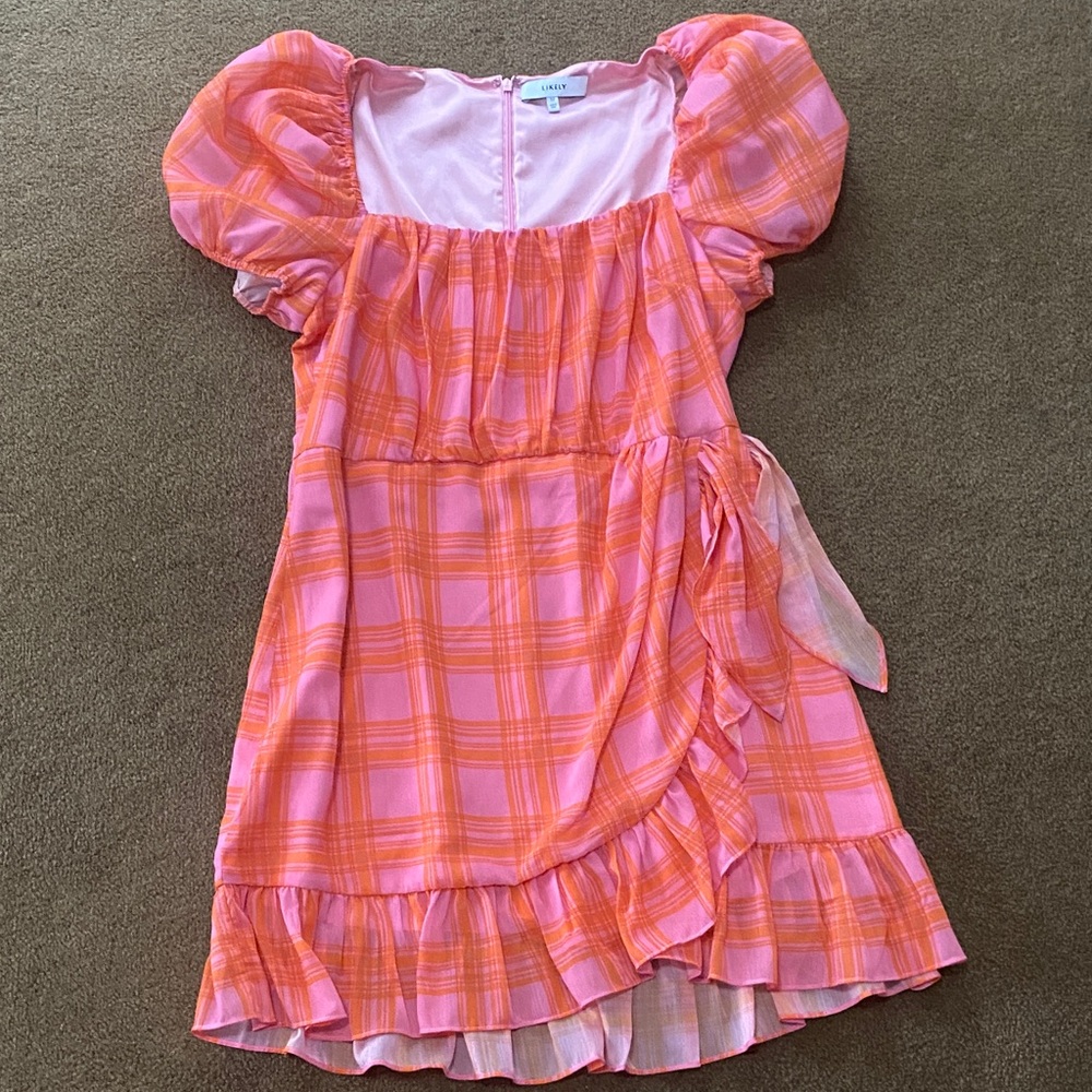 LIVELY Pink and Orange Plaid Mini Dress